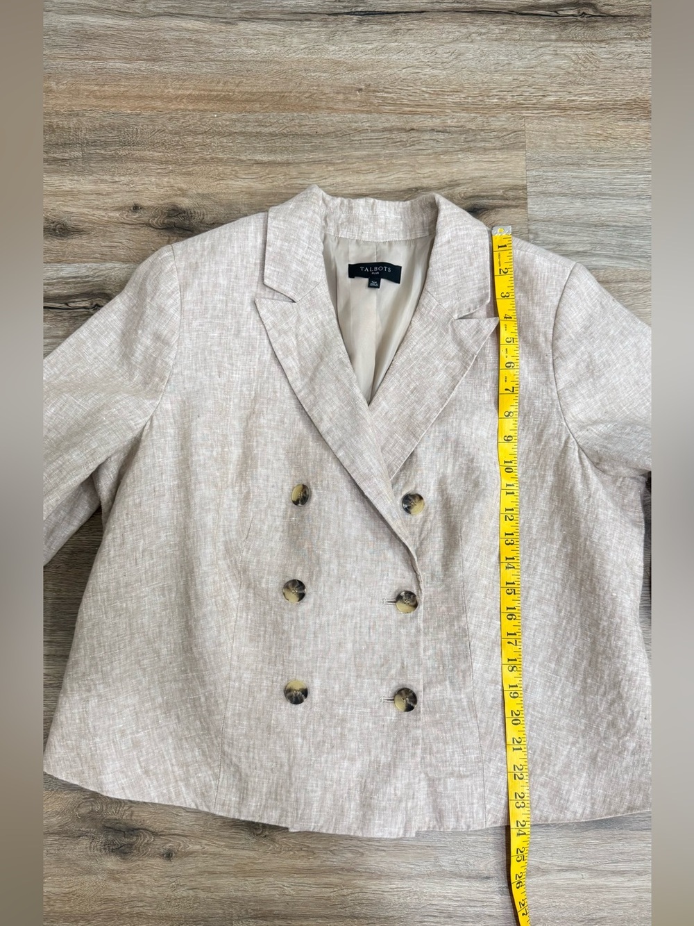 Talbots Plus 16W 100% Linen Double Breasted Blazer Jacket Beige Oatmeal Lined - Picture 5 of 10
